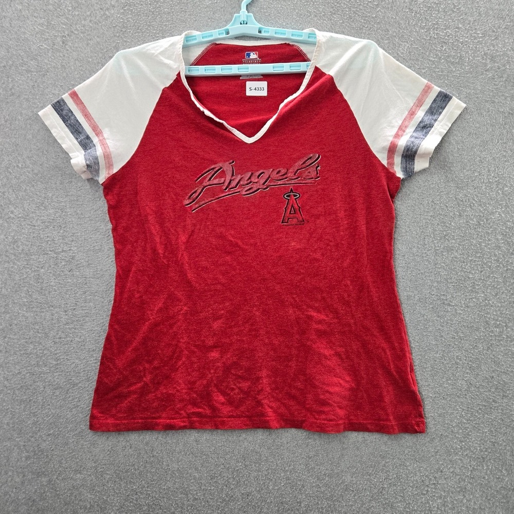 Los Angeles Angels‎ Women Top 2XL Red Shirt Logo Short Sleeve V Neck